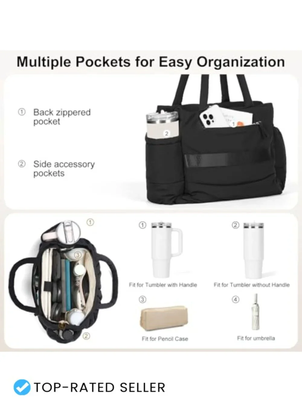 Lightweight Work Tote Bag with Cup Holder & 15.6